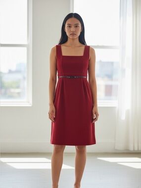 Blu Sage Square Neck Red Midi Dress